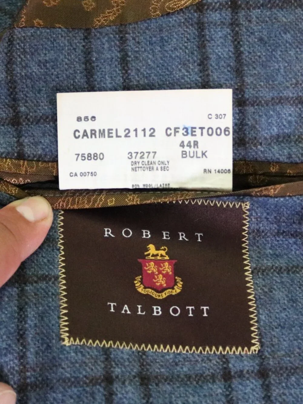 Robert Talbott Azure Blazer Mens 44R Wool Cashmere Windowpane Old Money Coat